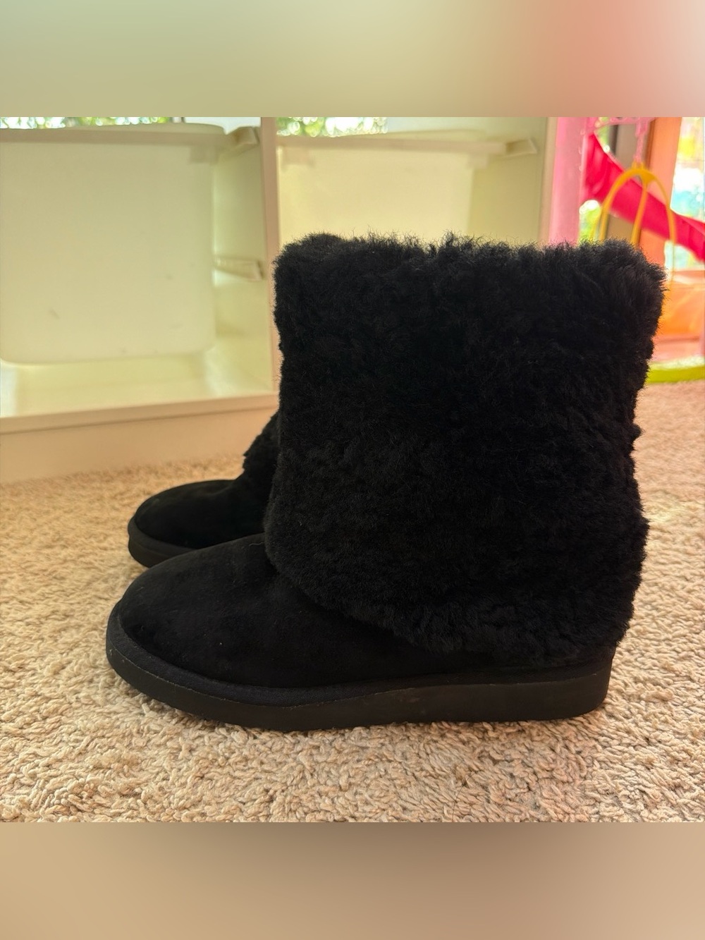 UGG Black Shearling Fold-Over Women's Boots